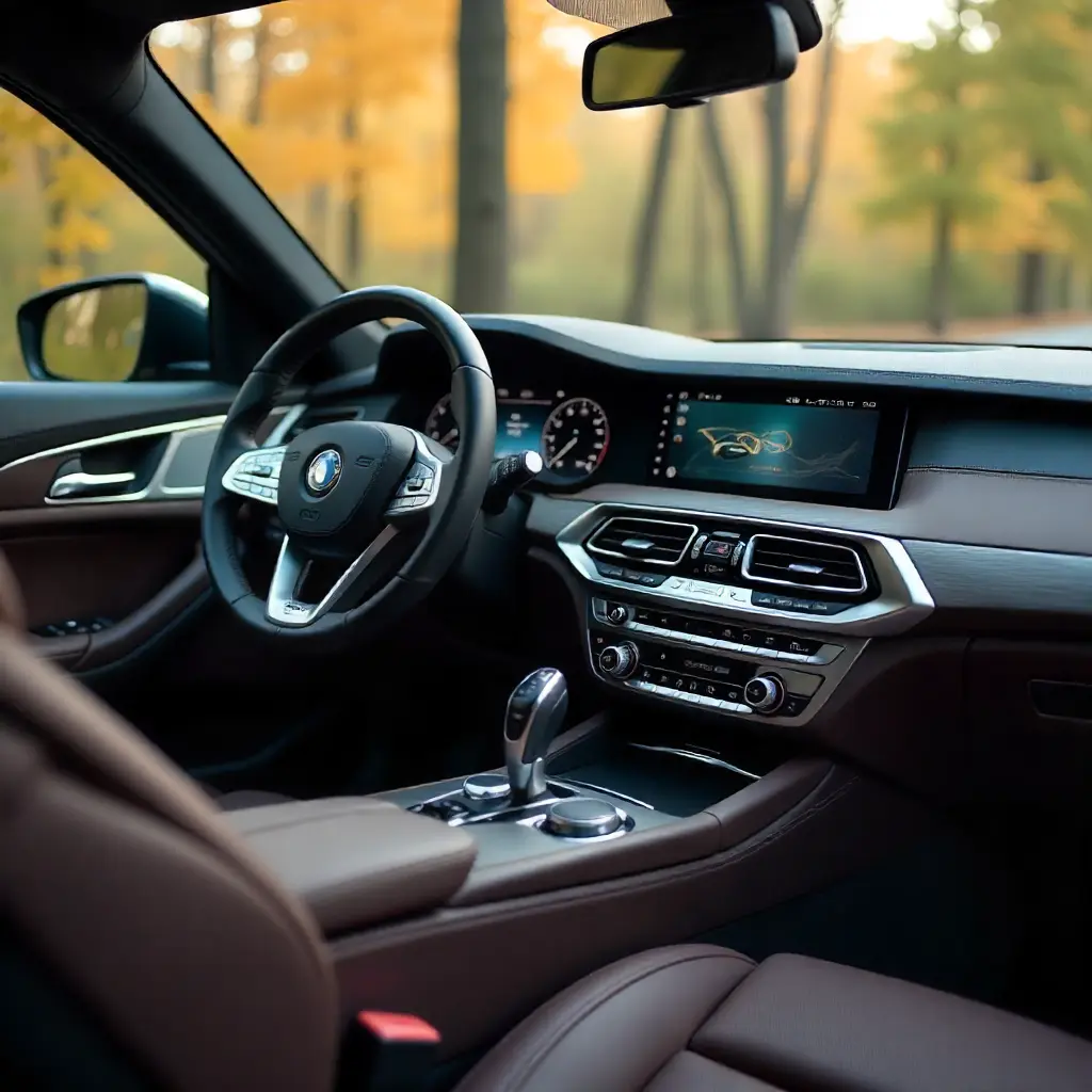 Modern car interior with multimedia display